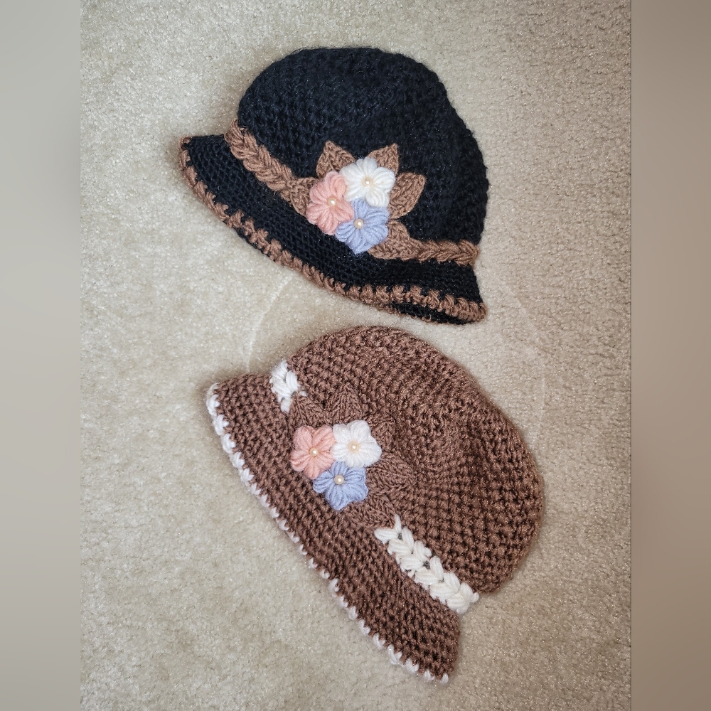 Floral Bucket Hats - Black and Brown